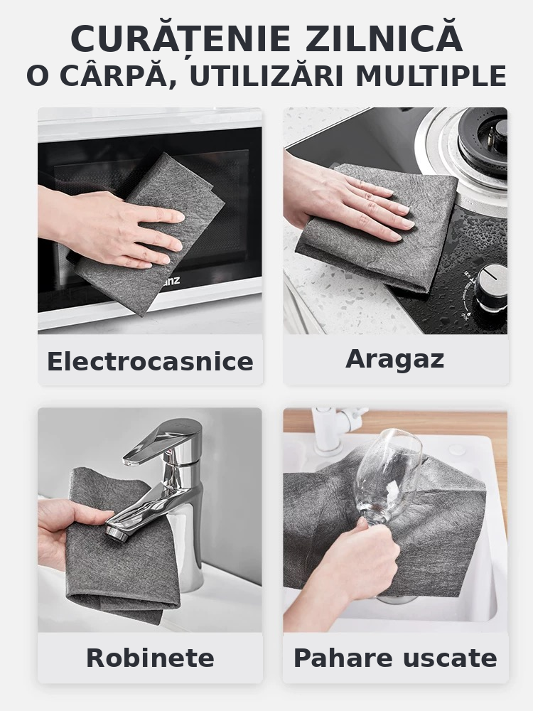 Utilizări multiple ale lavetei din microfibră: electrocasnice, aragaz, robinete și pahare