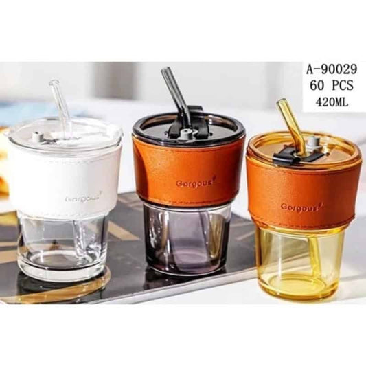 PAHAR DIN STICLA CU PAI 420 ML, STICLA+PVC+IMITATIE PIELE+SILICON A90029